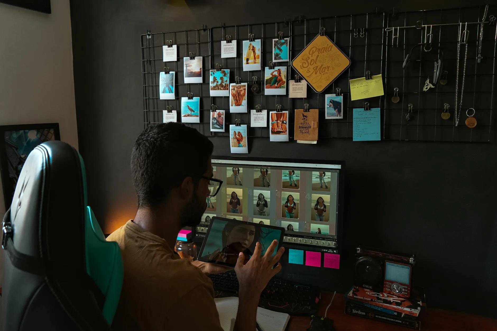 Close up of a student using a tablet and stylus to organize digital study notes