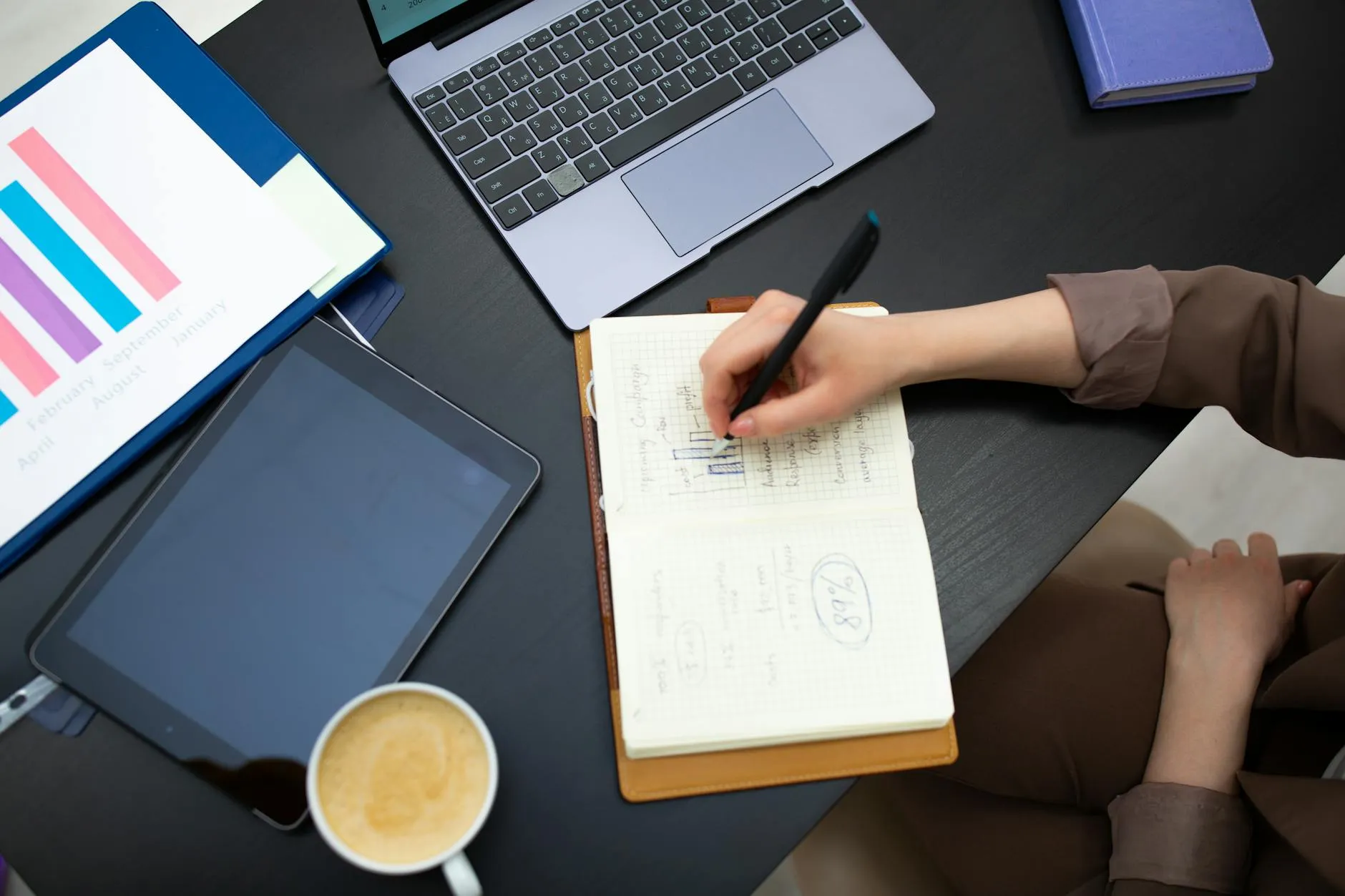 A detail shot of a student using a tablet to create digital study materials