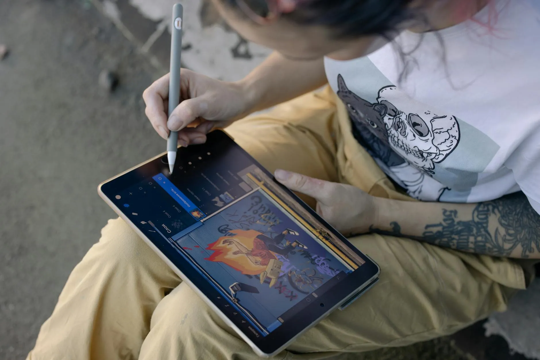 Detailed shot of a student using a digital pen to highlight and take notes on a tablet PDF